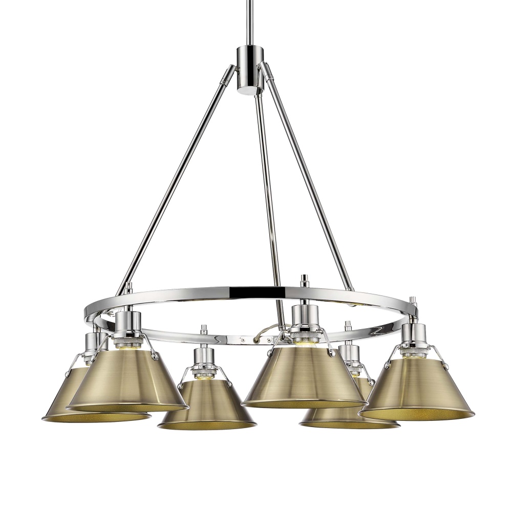 Yep by Golden Lighting Orwell 6-light Chandelier in Chrome and Aged Brass shade